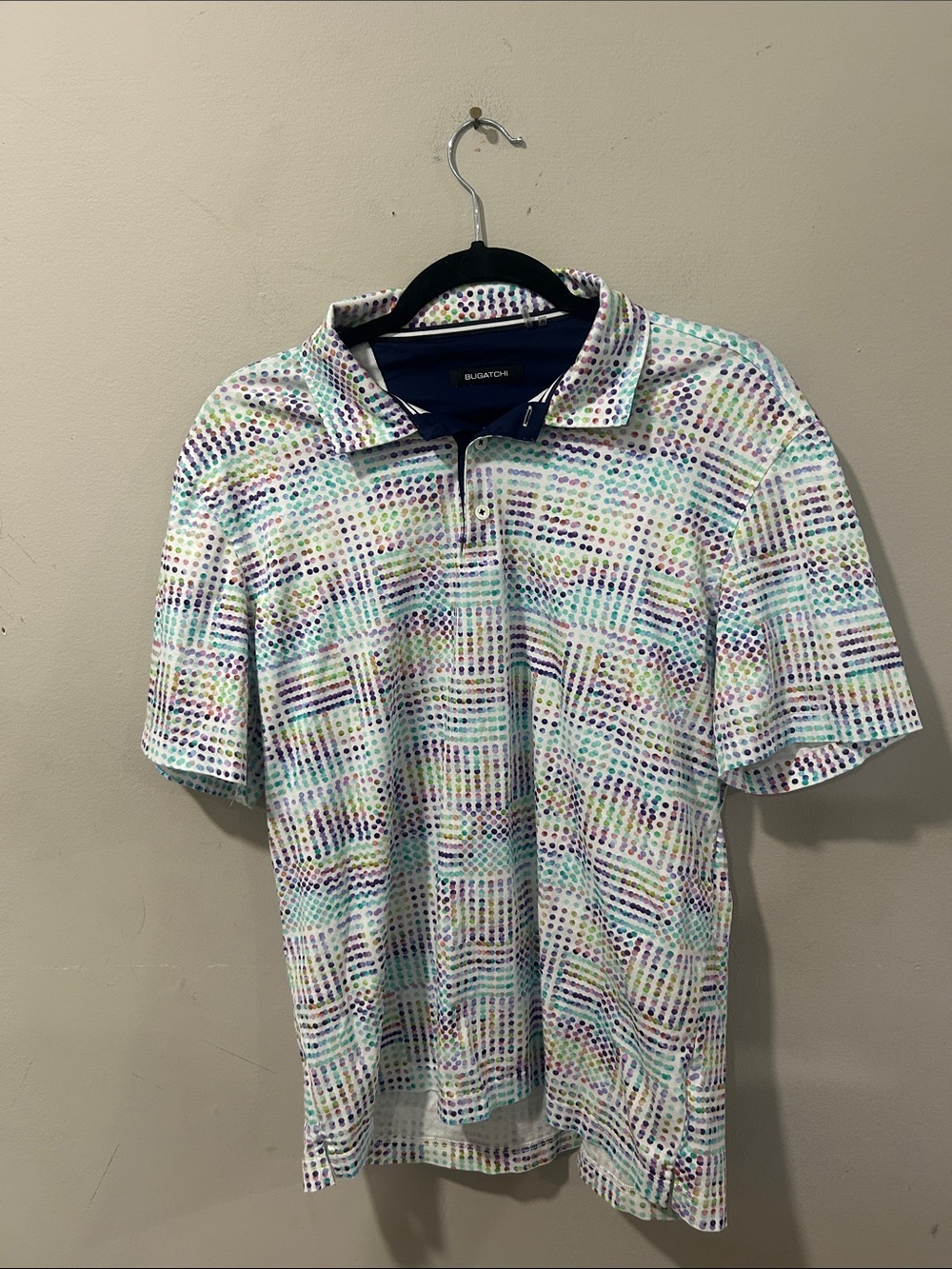 Bugatchi White Multicolor Dot-Grid Polo Shirt